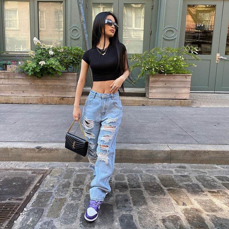 Women Street style Ripped Denim Jeans Pant Low rise - EX-STOCK Canada