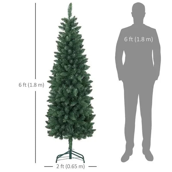 6ft Tall Pencil Artificial Christmas Tree With 479 Branch Tips With Steel Base, Green EX-STOCK Canada