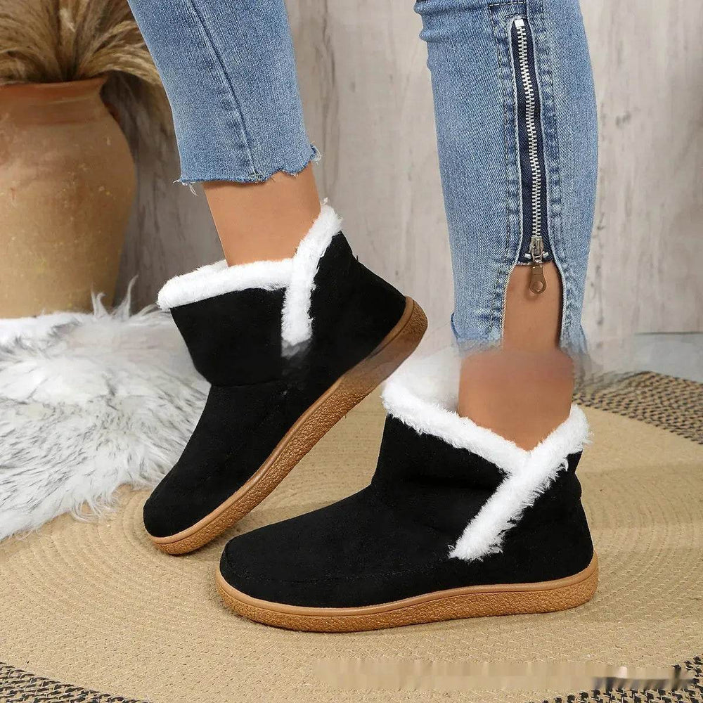 Insulated Cotton-padded Boot Shoes Flat Bottom Solid Color Fleece Lined perfect for winter - EX-STOCK Canada