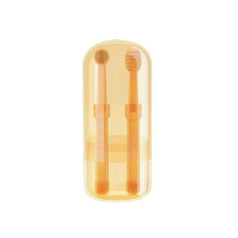 Brosse à dents pour chien à angle de 360° avec brosse de nettoyage de la langue, kit de brosse à dents en silicone pour chats et chiens avec gobelet de rangement - Soin dentaire pour petits animaux