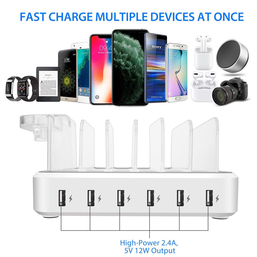 6-port 60W Charger USB Multi-port Charging Station - EX-STOCK Canada