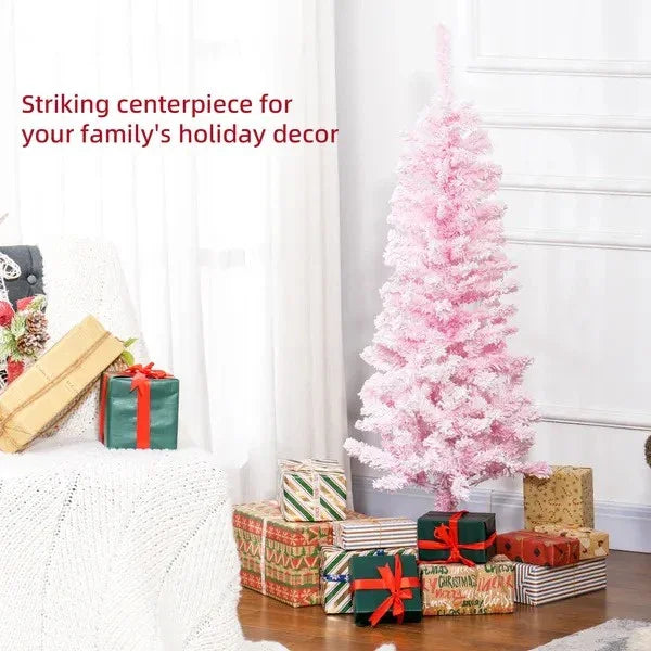 4 Ft Flocked Pencil Christmas Tree, Artificial Christmas Tree With Realistic Branches, Auto Open And Steel Base, Pink EX-STOCK Canada