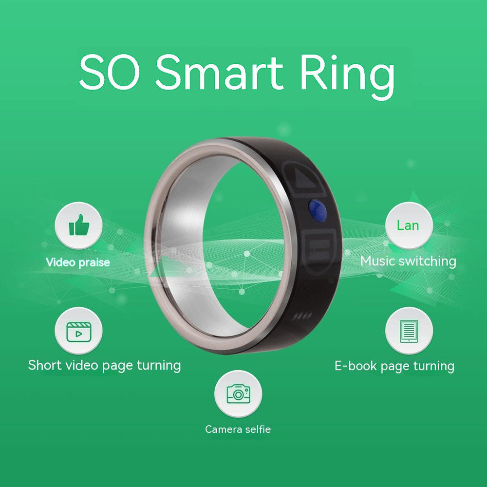 SO Smart Ring with features on a green background