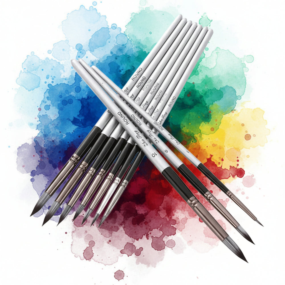 Ensemble de pinceaux d'art en poils de nylon 10 pièces – pinceaux pour aquarelle, huile et acrylique avec manche en bois