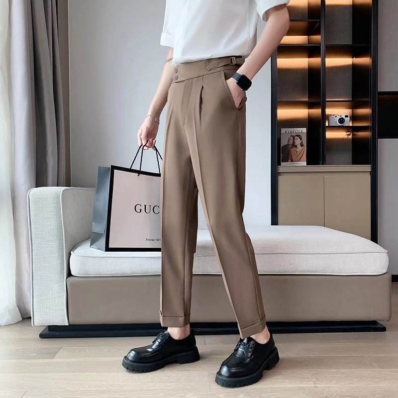 Work Office Business Formal Men's Trouser Draping Cropped Small Suit Pants Men - EX-STOCK Canada