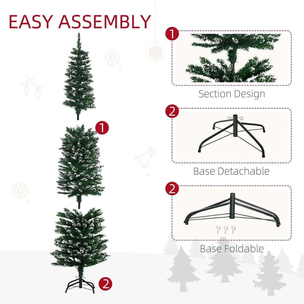 6FT Artificial Snow Dipped Christmas Tree Xmas Pencil Tree Holiday Home Indoor Decoration With Foldable Black Stand, Green EX-STOCK Canada