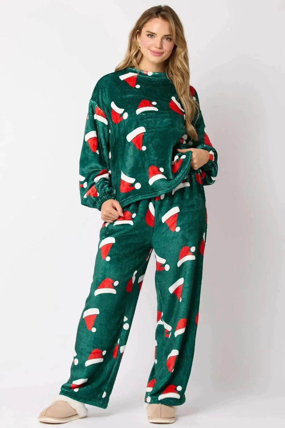 Women's Christmas Hat Pajamas Long Sleeve Trousers Suit - EX-STOCK Canada