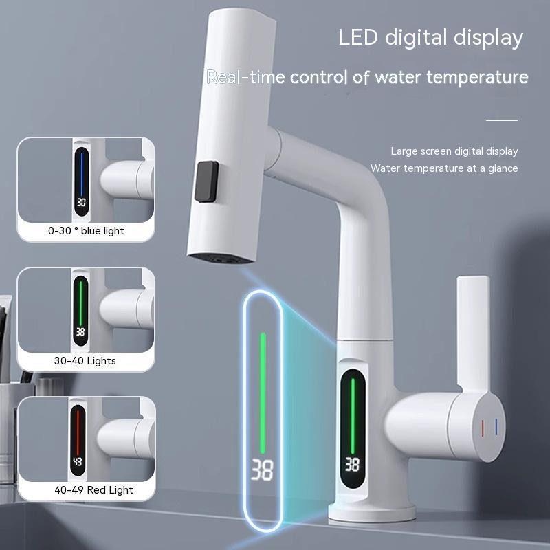 Intelligent Digital Display Faucet Pull-out Basin Faucet Temperature Digital Display Rotation EX-STOCK Canada