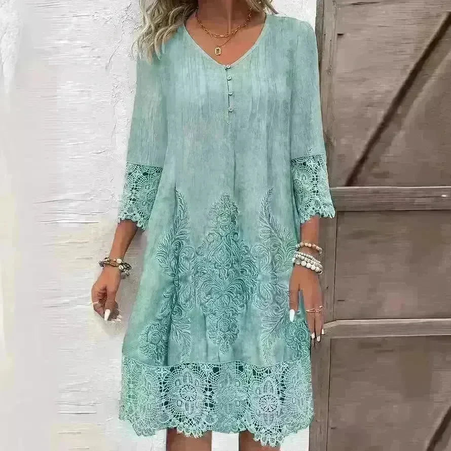 Flowers Lace Dress Summer Solid Color Womens Clothing - EX-STOCK CANADA