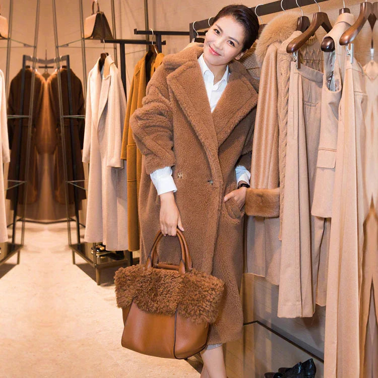 Plush Coat Ladies Long Lamb Coat Winter EX-STOCK Canada