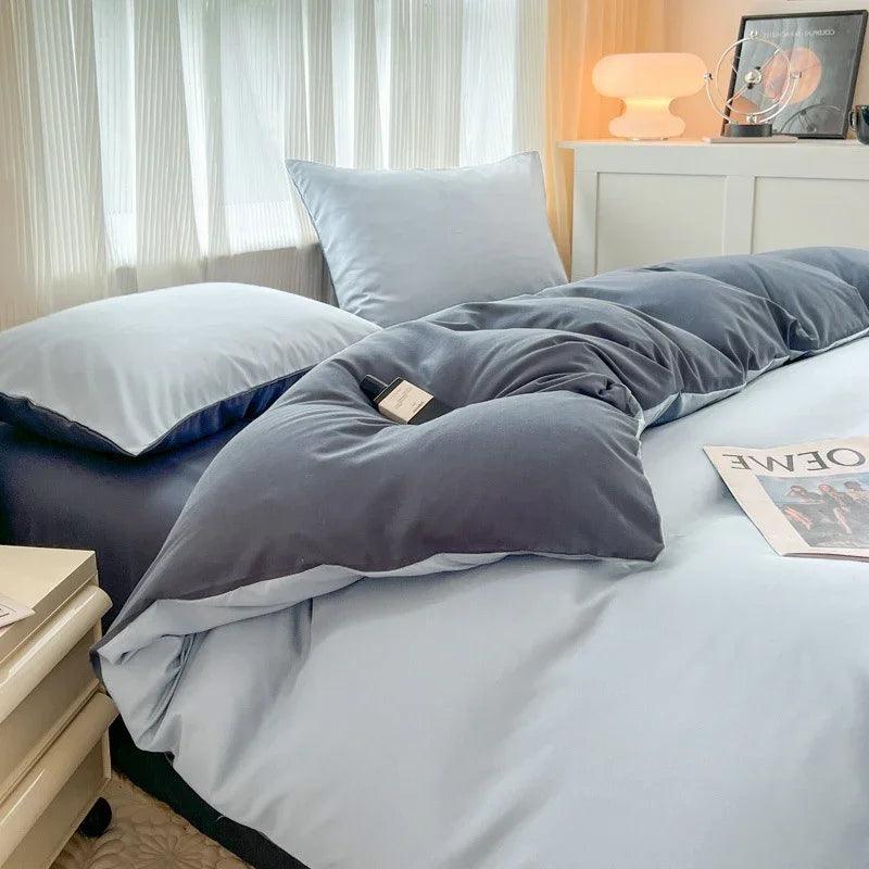 Solid Color Four-piece Set Simple Washed Sanding Duvet Cover EX-STOCK Canada