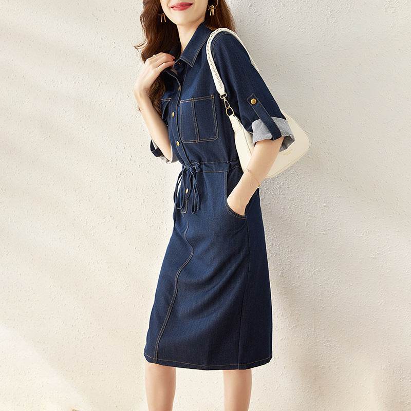 Handsome Retro Denim Waist-tight Dress - EX-STOCK Canada