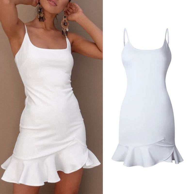 New Ruffles Trumpet Dress Women Sleeveless Spaghetti Strap Slim Summer Dress Party Short Dresses Vestidos - EX-STOCK Canada