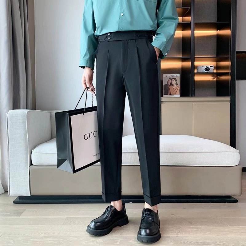 Work Office Business Formal Men's Trouser Draping Cropped Small Suit Pants Men - EX-STOCK Canada