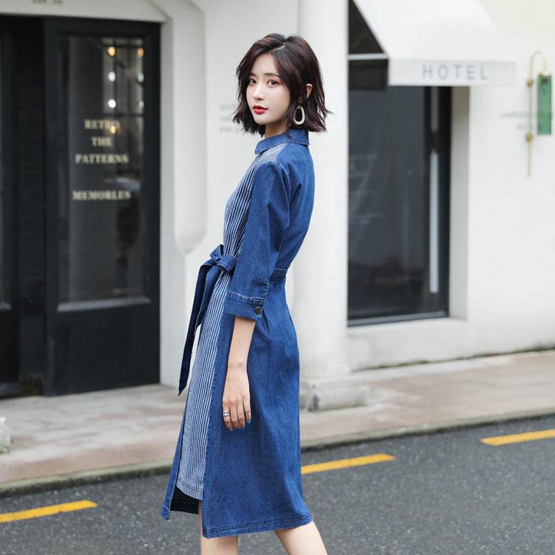 Casual Fashion Slim denim Wrap dress - EX-STOCK Canada