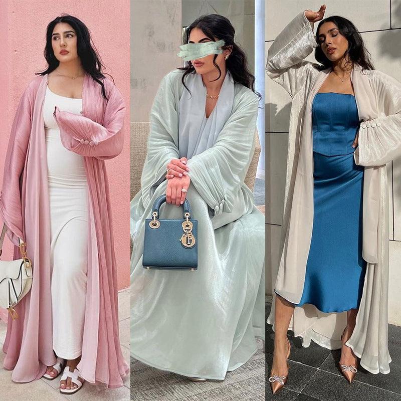 Muslim Robe Dubai Outerwear Bright Silk Dress - EX-STOCK Canada