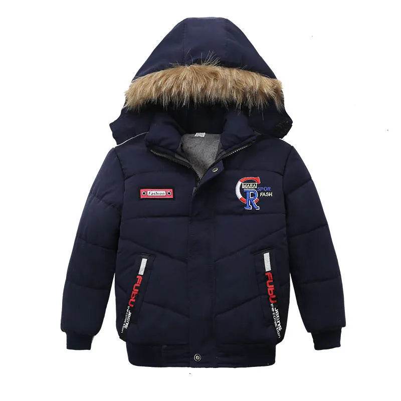 Small Medium-Sized Boys Cotton-Padded Fur Hoodie Winter Jackets for kids - EX-STOCK Canada