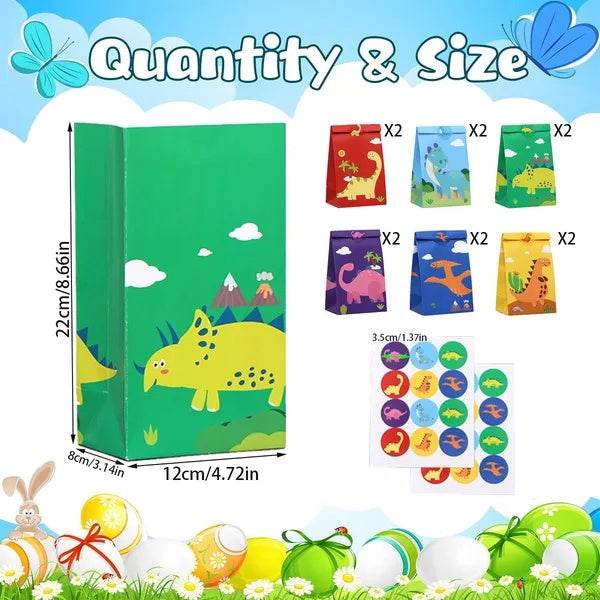 12Packs Christmas Dinosaur Candy Bags With 24Pcs Stickers Party Favor Bags Paper Gift Bags Treat Goody Gift Wrapping Bags For Christmas Halloween Dinosaur Themed Birthday Party Supplies - EX-STOCK Canada