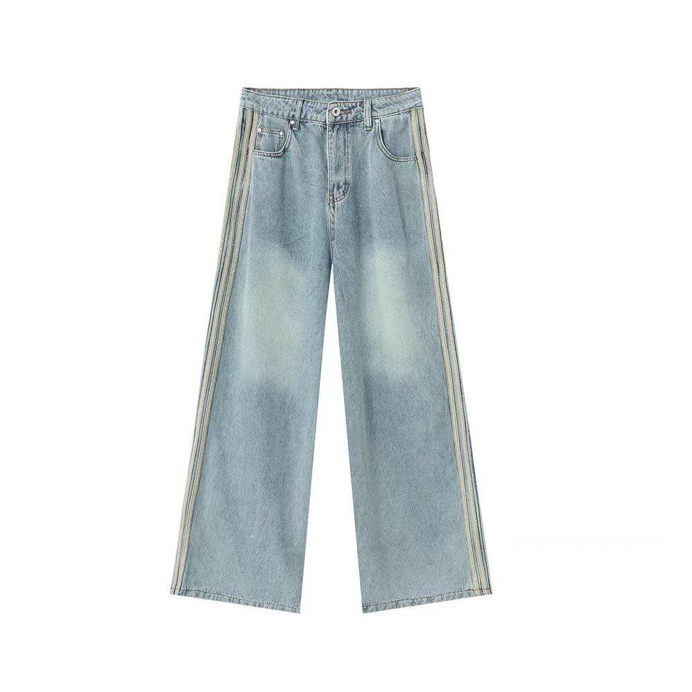 Retro Side Three Bar Stripes Short Sleeve Denim Shirt Outfit Men Jeans - EX-STOCK Canada