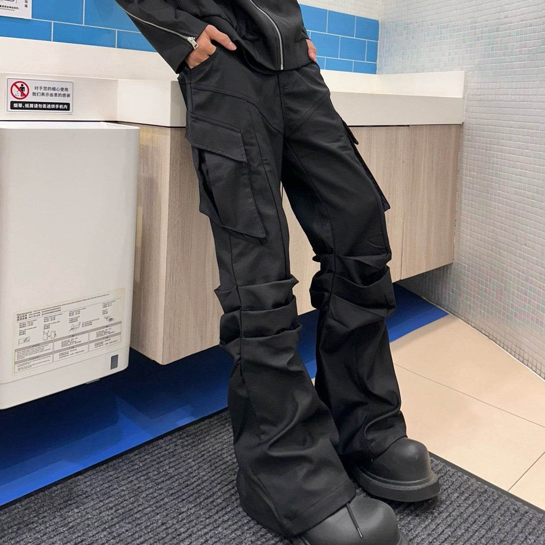 Large Pocket Pleated Black Y2K Cargo Pants Men - EX-STOCK Canada