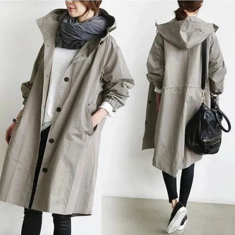 Women Casual Style Hoodie Windbreaker Mid-Length Long-Sleeved waist Jacket - EX-STOCK Canada