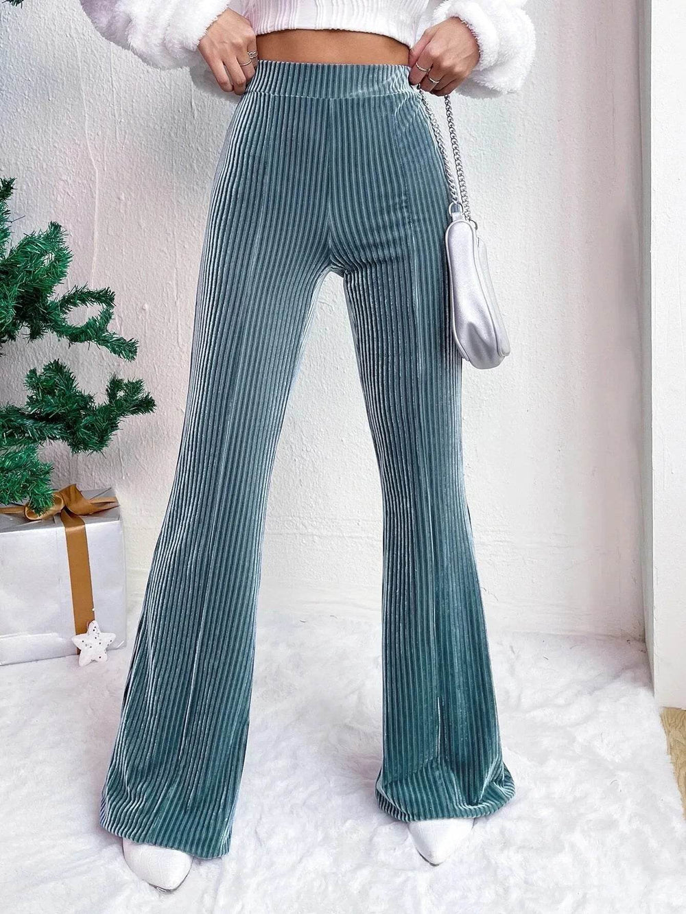 High Waist Lamp Wick Corduroy Bell-bottom Pants Wide Leg Women - EX-STOCK Canada