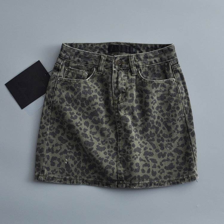 Leopard Print Mini Denim Skirt Women's High Waist Pencil Skirt - EX-STOCK Canada