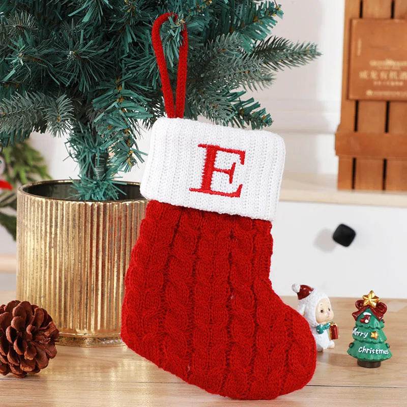 Cute Letters Christmas Stockings Decorative Creative Tree Pendant Wool Knitted Socks - EX-STOCK Canada