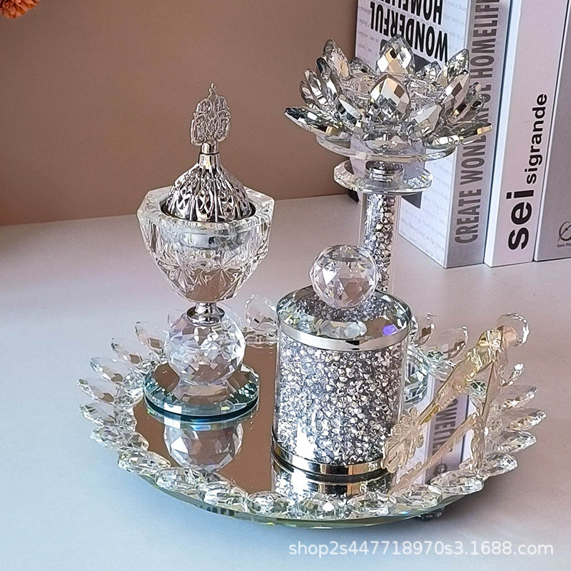 Exclusive For Cross-border Light Diamond Lotus Incense Burner Suit Arabic Incense Burner Round Incense Burner Four-piece Set EX-STOCK Canada
