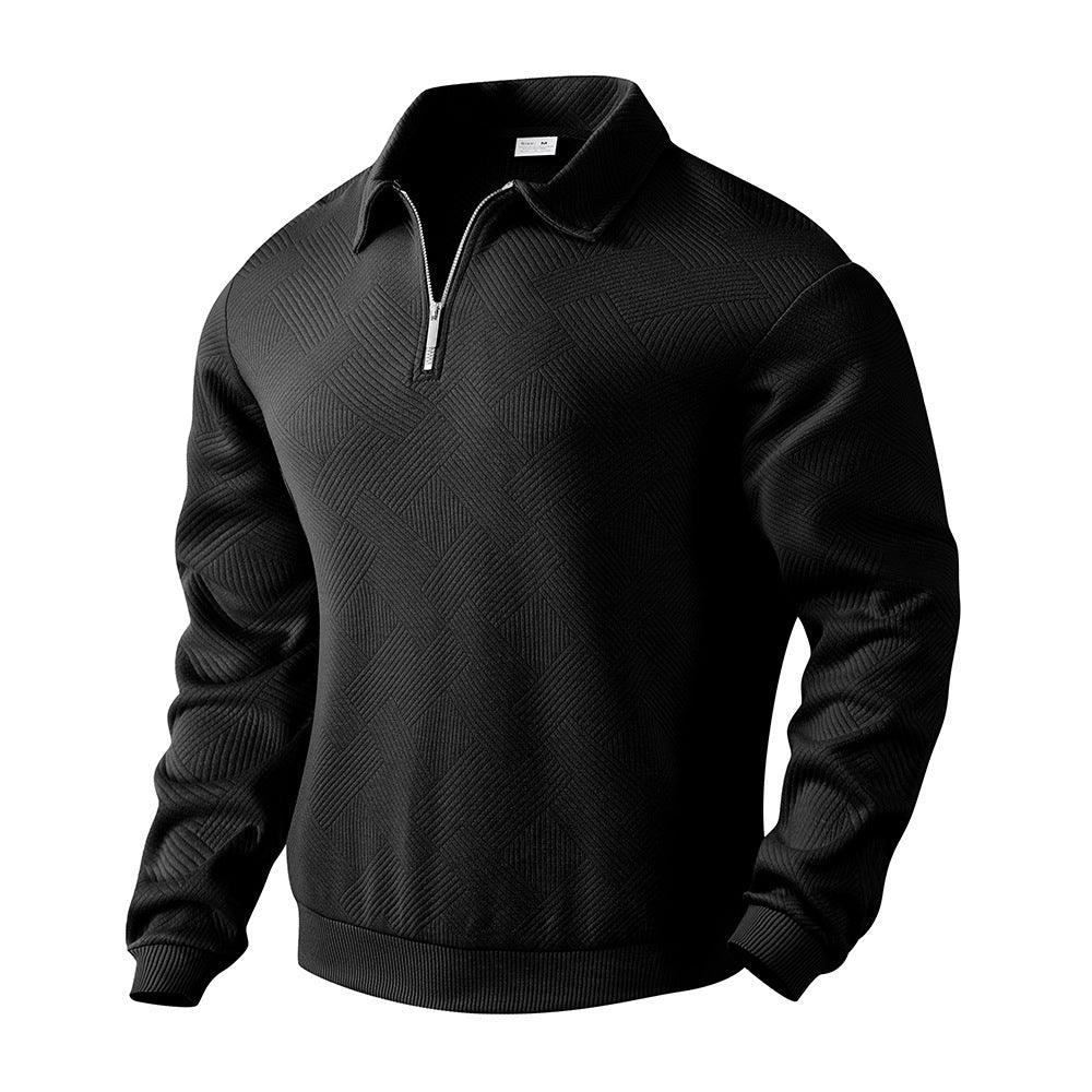 Lapel Jacquard Half-zipper Sweatshirt Fashion Solid Color Long-sleeved Tops For Men Clothing EX-STOCK Canada