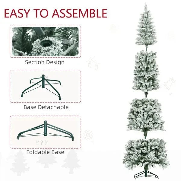 9ft Pencil Christmas Tree, Flocked Tree With 1277 Branch Tips And Metal Base For Home, Indoor, Holiday EX-STOCK Canada