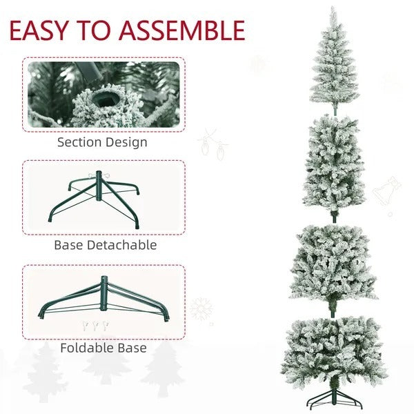 9ft Pencil Christmas Tree, Flocked Tree With 1277 Branch Tips And Metal Base For Home, Indoor, Holiday EX-STOCK Canada