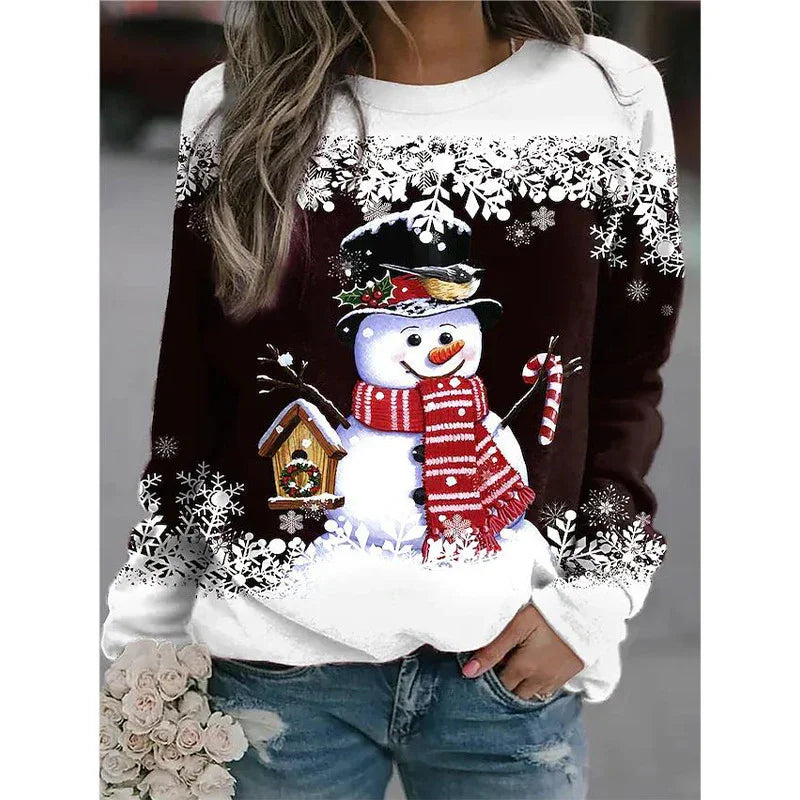 Snowman Printed Panel Loose Sweater EX-STOCK Canada