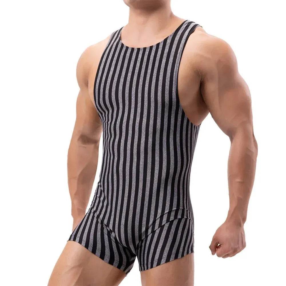 New Vertical Striped Pajamas Sports Swimming Brief Bodysuit for men - EX-STOCK Canada