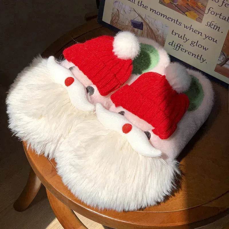 Cute Christmas Santa Claus Home Slippers Winter Warm Indoor Non-slip Floor Plush Shoes For Women - EX-STOCK Canada
