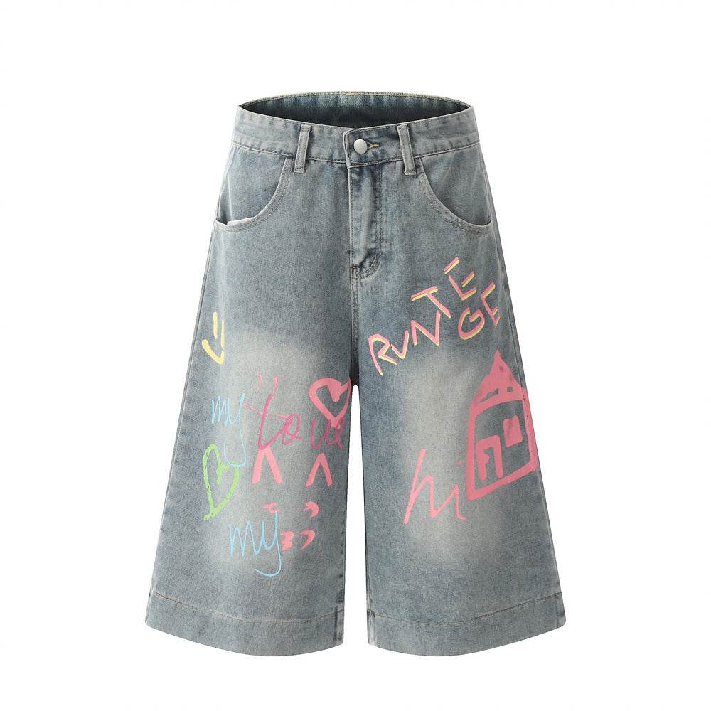 Hand Painted Graffiti Printing Denim Shorts Men Jeans - EX-STOCK Canada