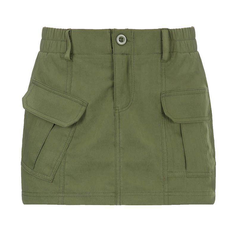 Simple Tooling Style Pocket Army Green Woven Hot Girl A- Line Mini Hip Cargo Skirt Summer - EX-STOCK Canada