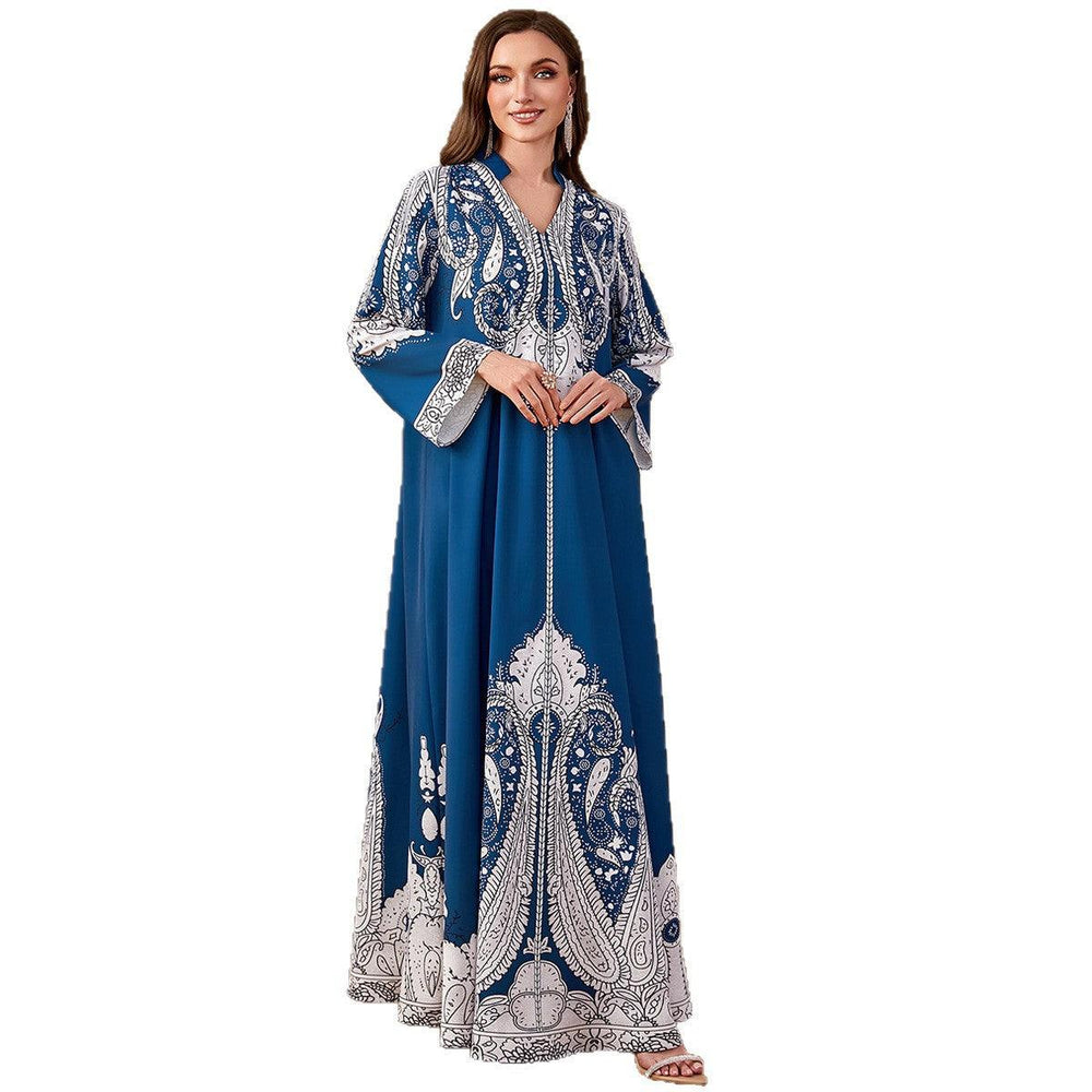Robe ample imprimée décontractée pour musulmane avec perlesEX-STOCK Canada