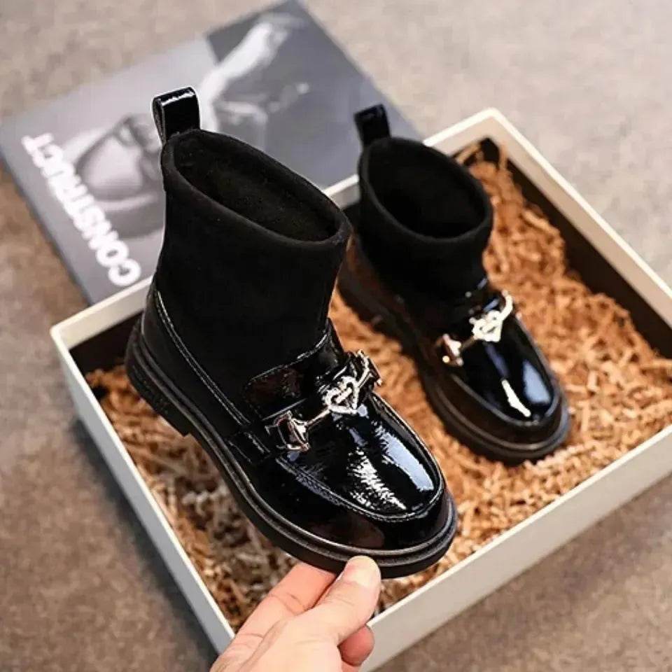 Black Patent leather boots for girls Woolen Winter boot for girls - EX-STOCK Canada