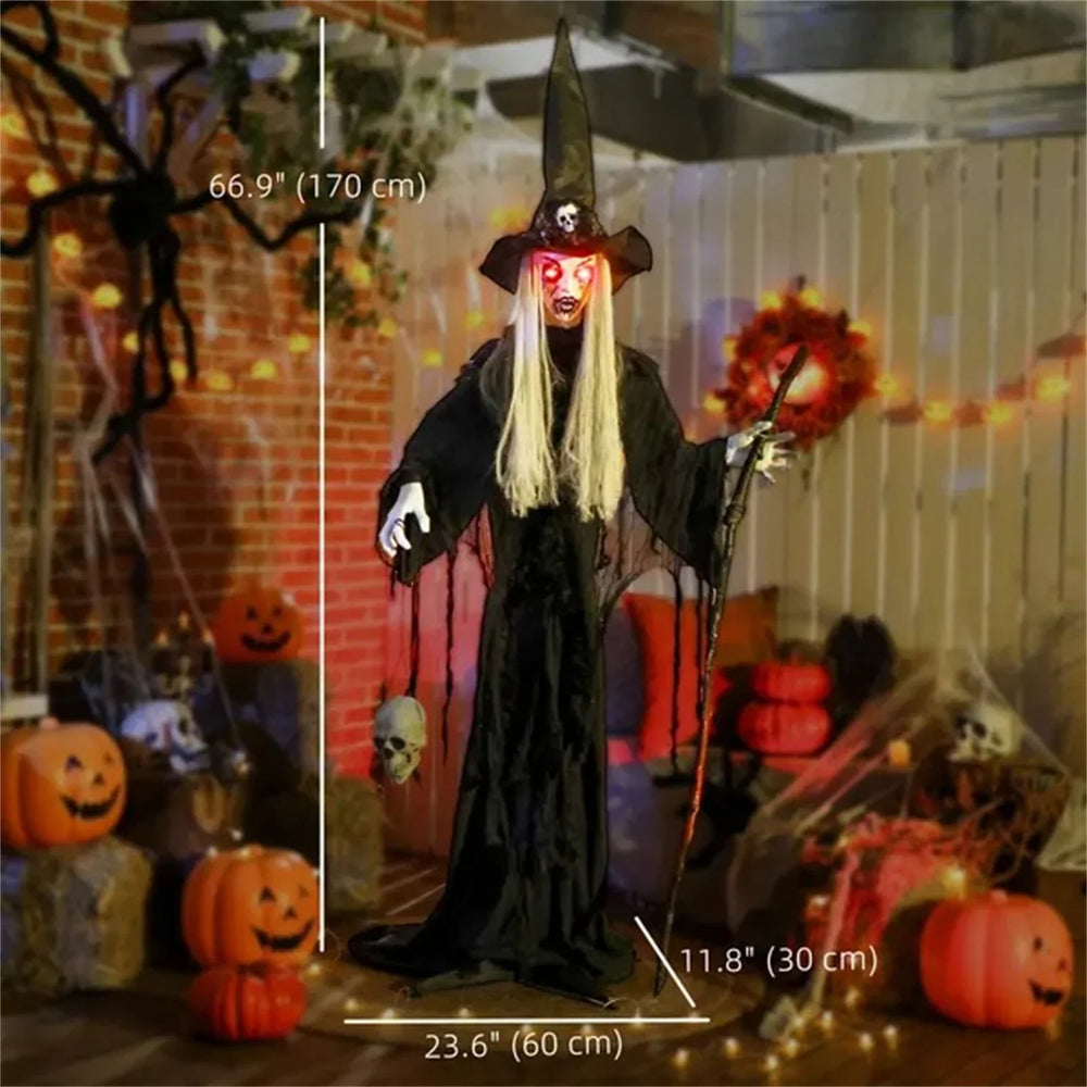 Animatronics Standing Witch, Voice-Activated Prop, Sound Activated Moving Head & Flashing Eyes, Easy Setup Indoor, Black EX-STOCK Canada