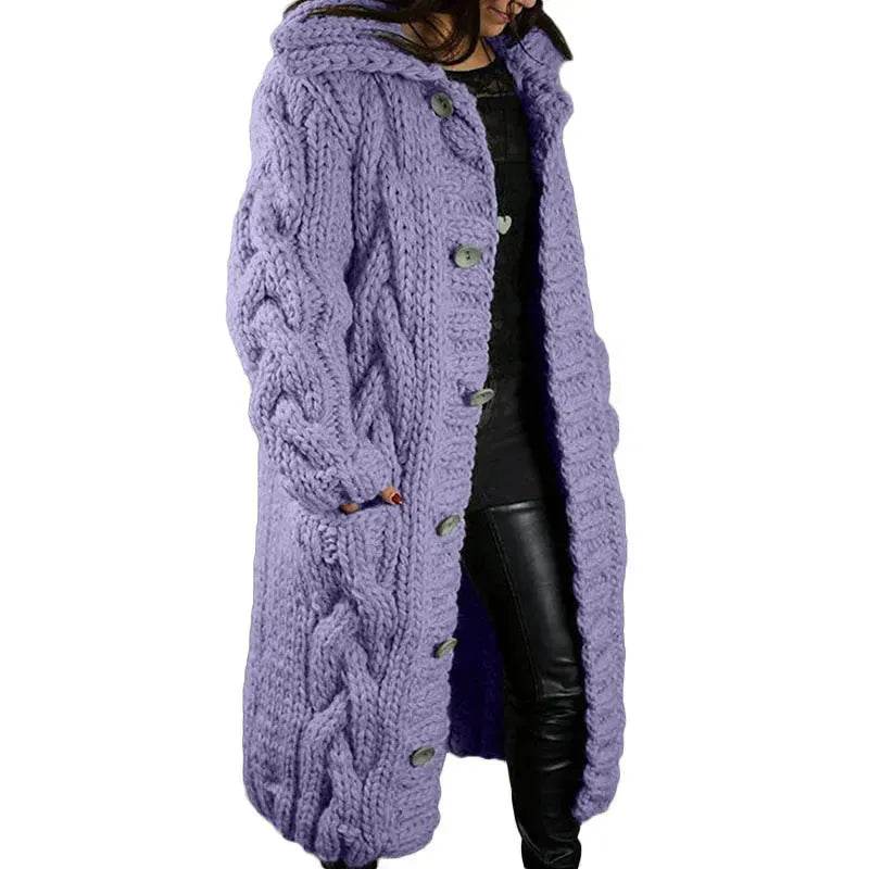 Chunky Long Knitted Hoodie winter Long Cardigan sweater Jacket women - EX-STOCK Canada
