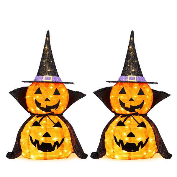 2Packs 3FT Halloween Collapsible Lighted Pumpkin Decoration, 176 LED Pop-Up Pumpkin Lamp With Cape, Plug In Halloween Jack-O-Lantern With Metal Stand For Indoor Outdoor Garden Patio Party Decor - EX-STOCK Canada
