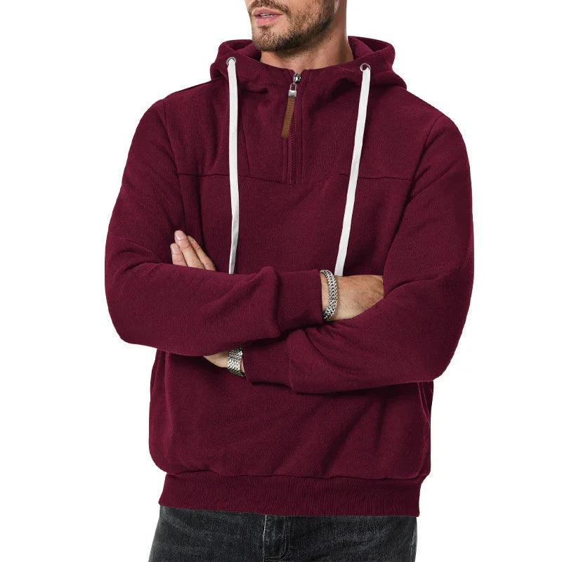 New Men's Heavy Fleece-lined Half-zip Sporty Casual Hooded Sweatshirt EX-STOCK Canada
