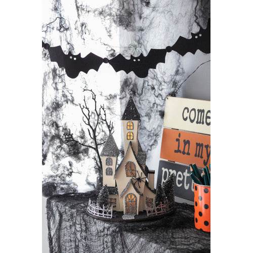 10x8.3x13.5 Cardboard Lighted Haunted House, Black Beige Tabletop Holiday Halloween Decor, Battery Powered - EX-STOCK Canada