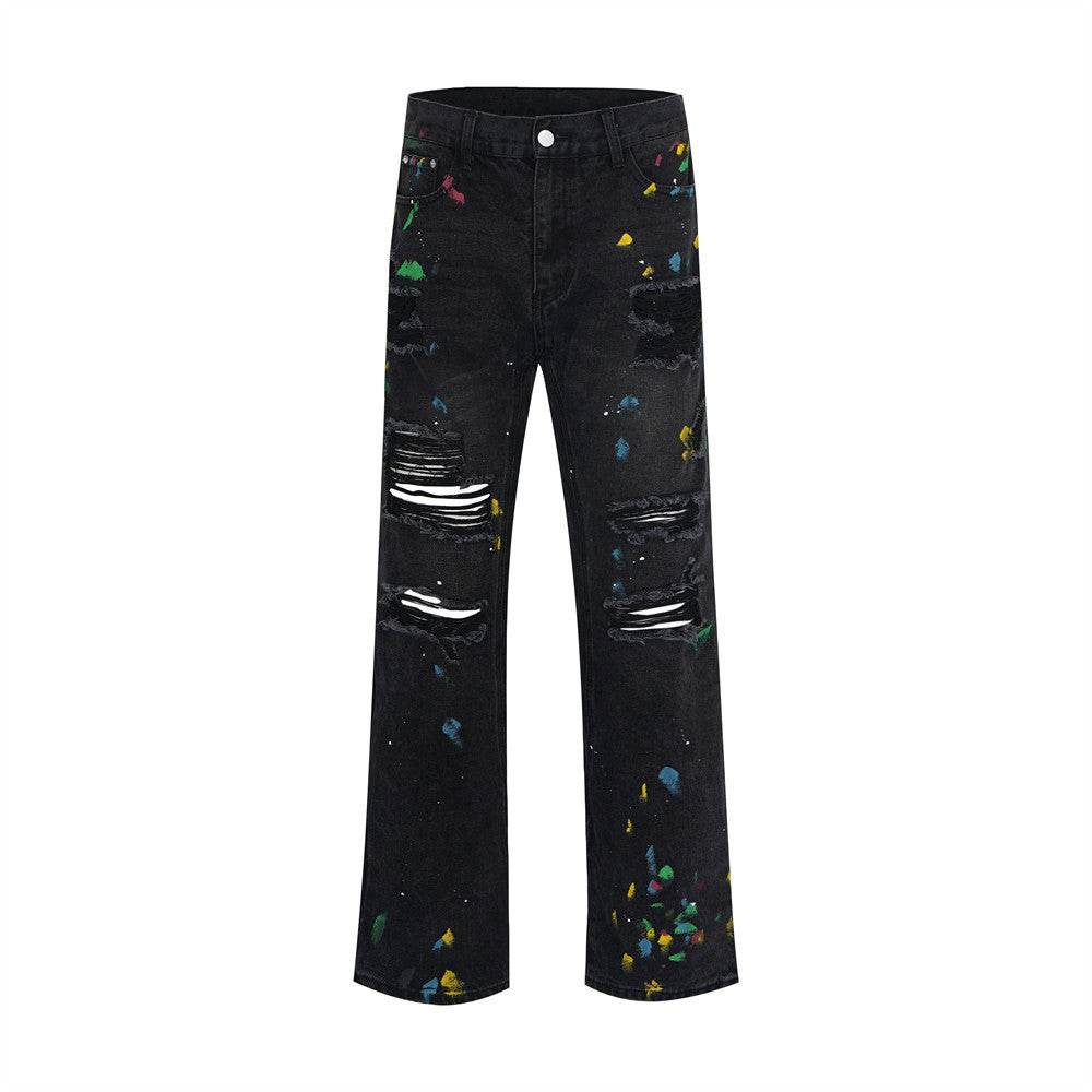 Ripped Paint Wide-leg Denim Trousers For Men Jeans - EX-STOCK Canada