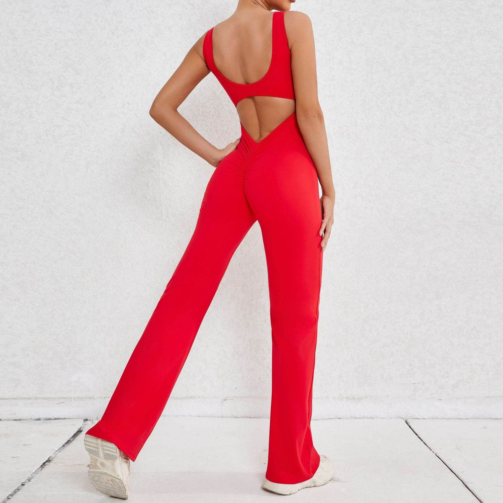 Hollow Back Workout Jumpsuit Sports Athleisure Yoga Wide Leg Jumpsuit - EX-STOCK Canada