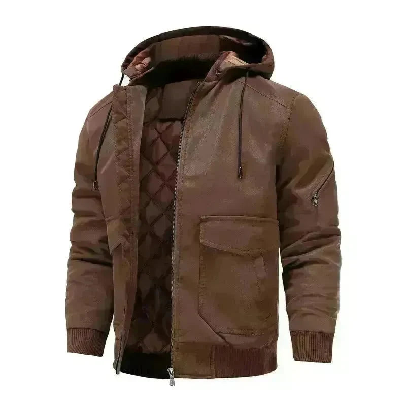 Men's Leather Jacket Men Motorcycle Removable Hood - EX-STOCK CANADA