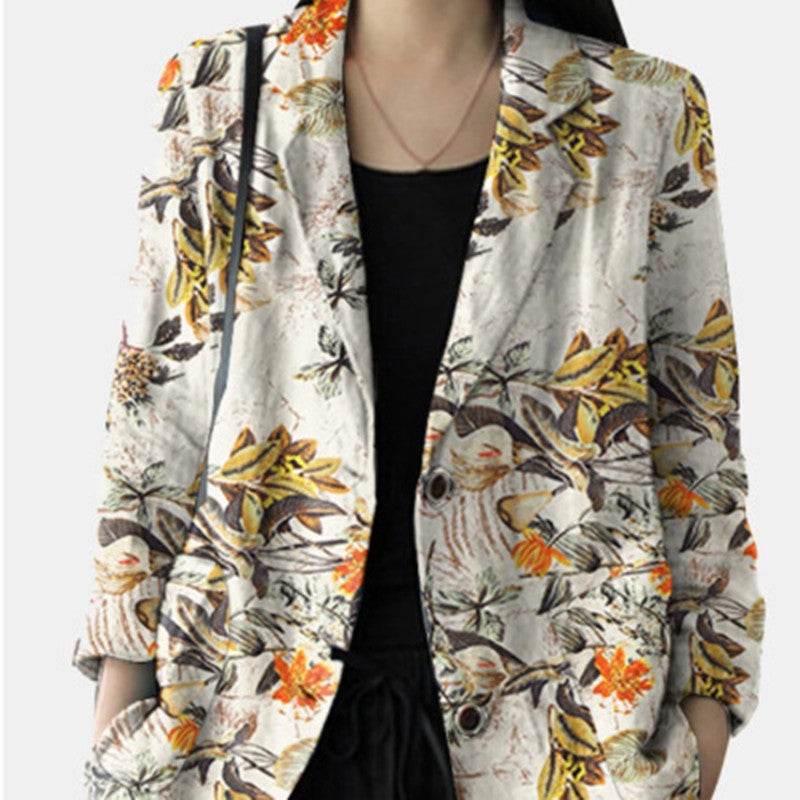 Women's floral Cotton Linen jacket Pocket Blazer - EX-STOCK Canada
