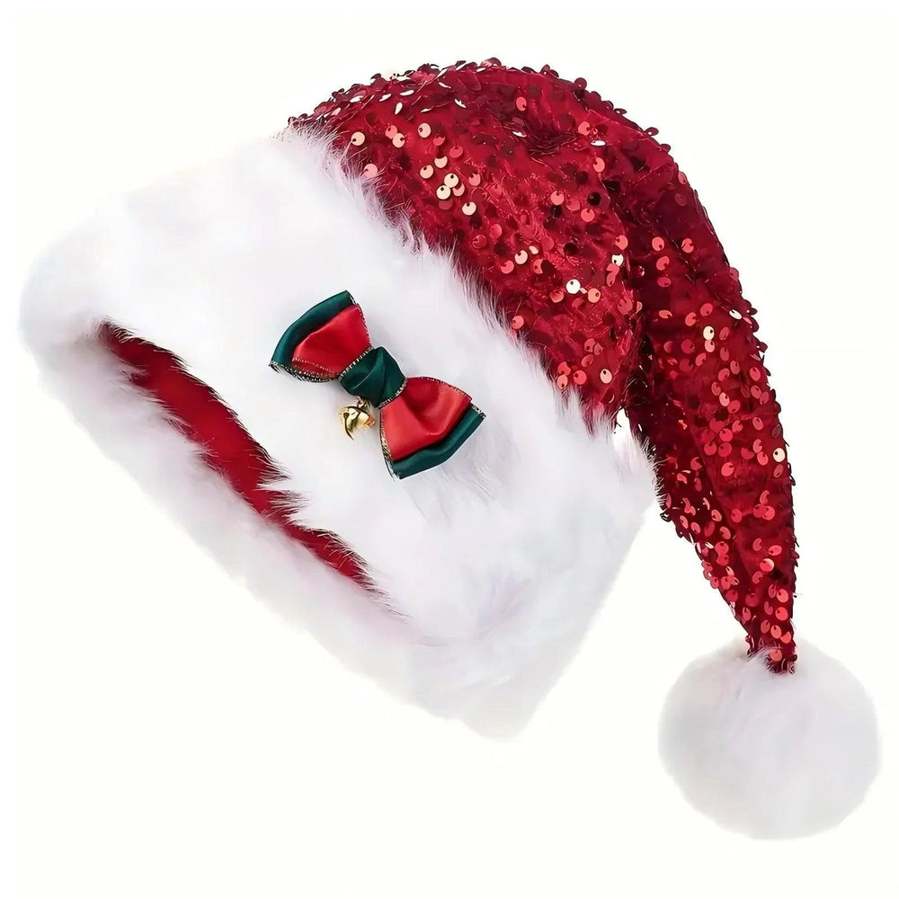 Christmas Hat Red Paillette Bowknot Plush Decorative Hat EX-STOCK Canada