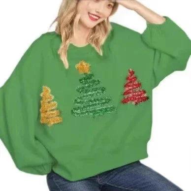 Pull-over décontracté pour femme à manches longues avec motif de NoëlEX-STOCK Canada